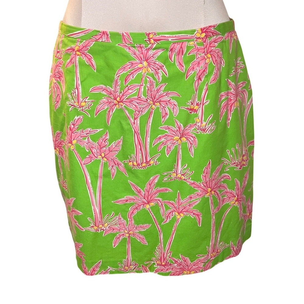 Lilly Pulitzer Womens Green Pink Palm Tree Print Cotton Mini Skirt Size 12 Beach